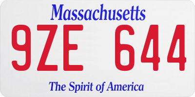 MA license plate 9ZE644