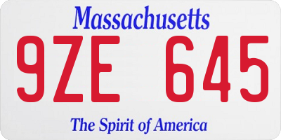 MA license plate 9ZE645