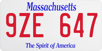 MA license plate 9ZE647