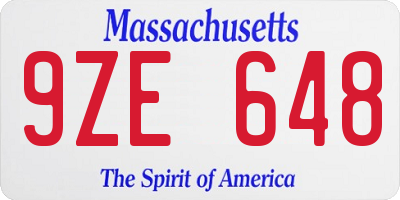 MA license plate 9ZE648