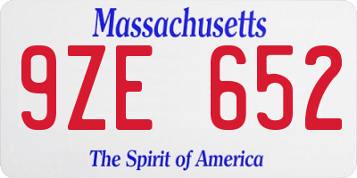 MA license plate 9ZE652