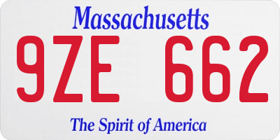 MA license plate 9ZE662