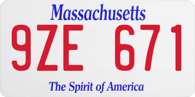 MA license plate 9ZE671