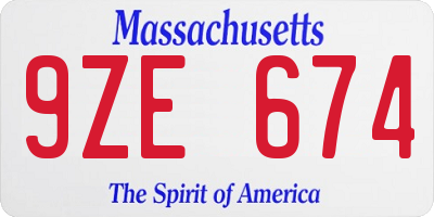 MA license plate 9ZE674