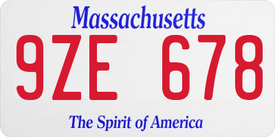 MA license plate 9ZE678