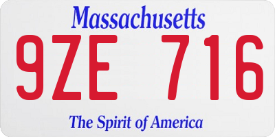 MA license plate 9ZE716