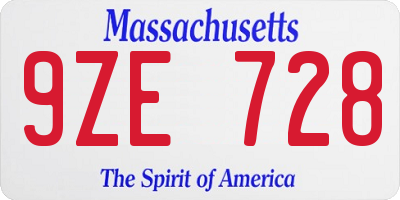 MA license plate 9ZE728