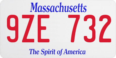 MA license plate 9ZE732