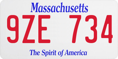 MA license plate 9ZE734