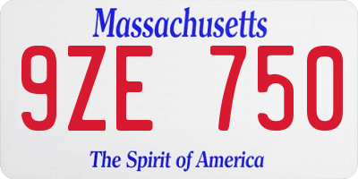 MA license plate 9ZE750