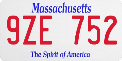 MA license plate 9ZE752