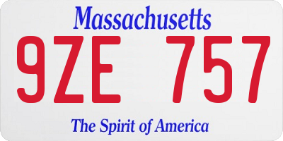 MA license plate 9ZE757