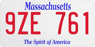 MA license plate 9ZE761