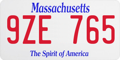 MA license plate 9ZE765