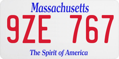 MA license plate 9ZE767