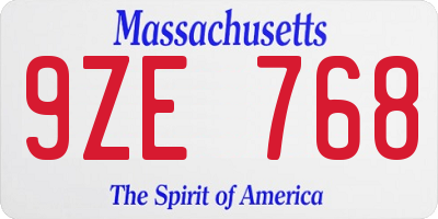 MA license plate 9ZE768