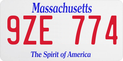 MA license plate 9ZE774