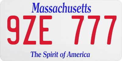 MA license plate 9ZE777