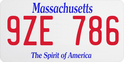 MA license plate 9ZE786