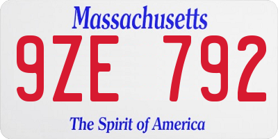 MA license plate 9ZE792