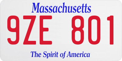 MA license plate 9ZE801