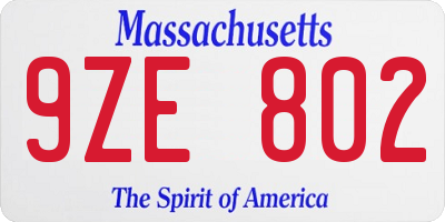 MA license plate 9ZE802