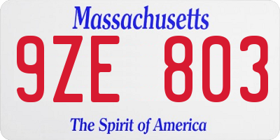 MA license plate 9ZE803