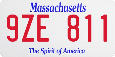 MA license plate 9ZE811