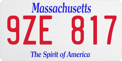 MA license plate 9ZE817
