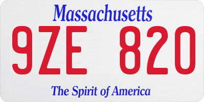 MA license plate 9ZE820