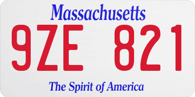 MA license plate 9ZE821