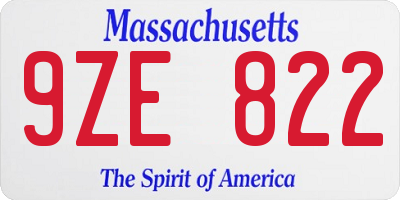 MA license plate 9ZE822