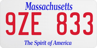 MA license plate 9ZE833