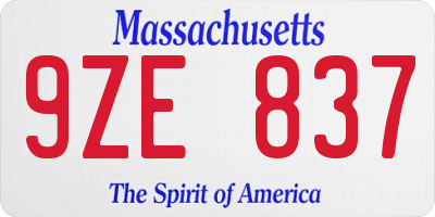 MA license plate 9ZE837