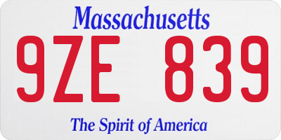 MA license plate 9ZE839