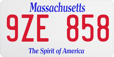 MA license plate 9ZE858