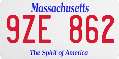 MA license plate 9ZE862