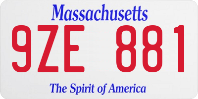 MA license plate 9ZE881