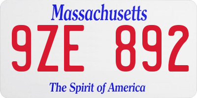 MA license plate 9ZE892
