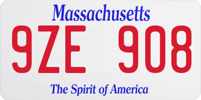 MA license plate 9ZE908