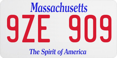 MA license plate 9ZE909