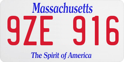 MA license plate 9ZE916