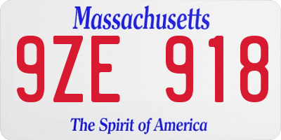 MA license plate 9ZE918