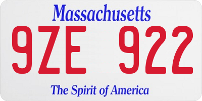 MA license plate 9ZE922