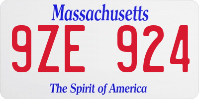 MA license plate 9ZE924