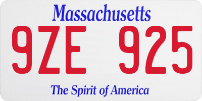 MA license plate 9ZE925