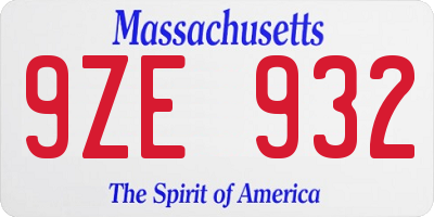 MA license plate 9ZE932