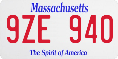 MA license plate 9ZE940