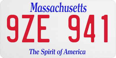 MA license plate 9ZE941