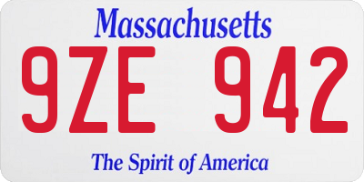 MA license plate 9ZE942
